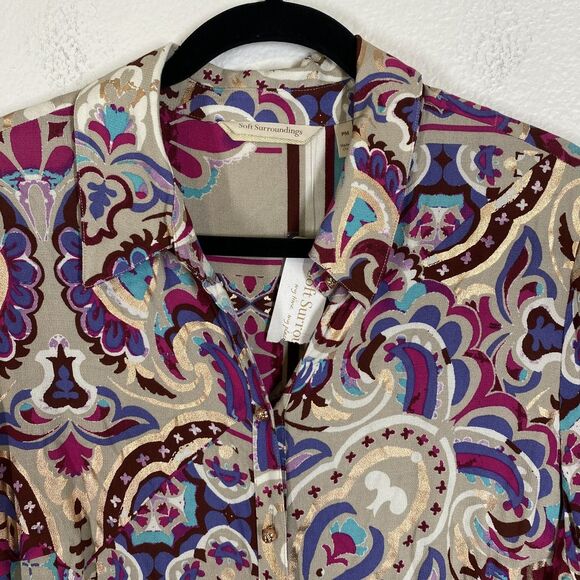 Soft Surroundings Pamero Soho Dress Womens Petite Medium Boho Maxi Button Up - Picture 6 of 11